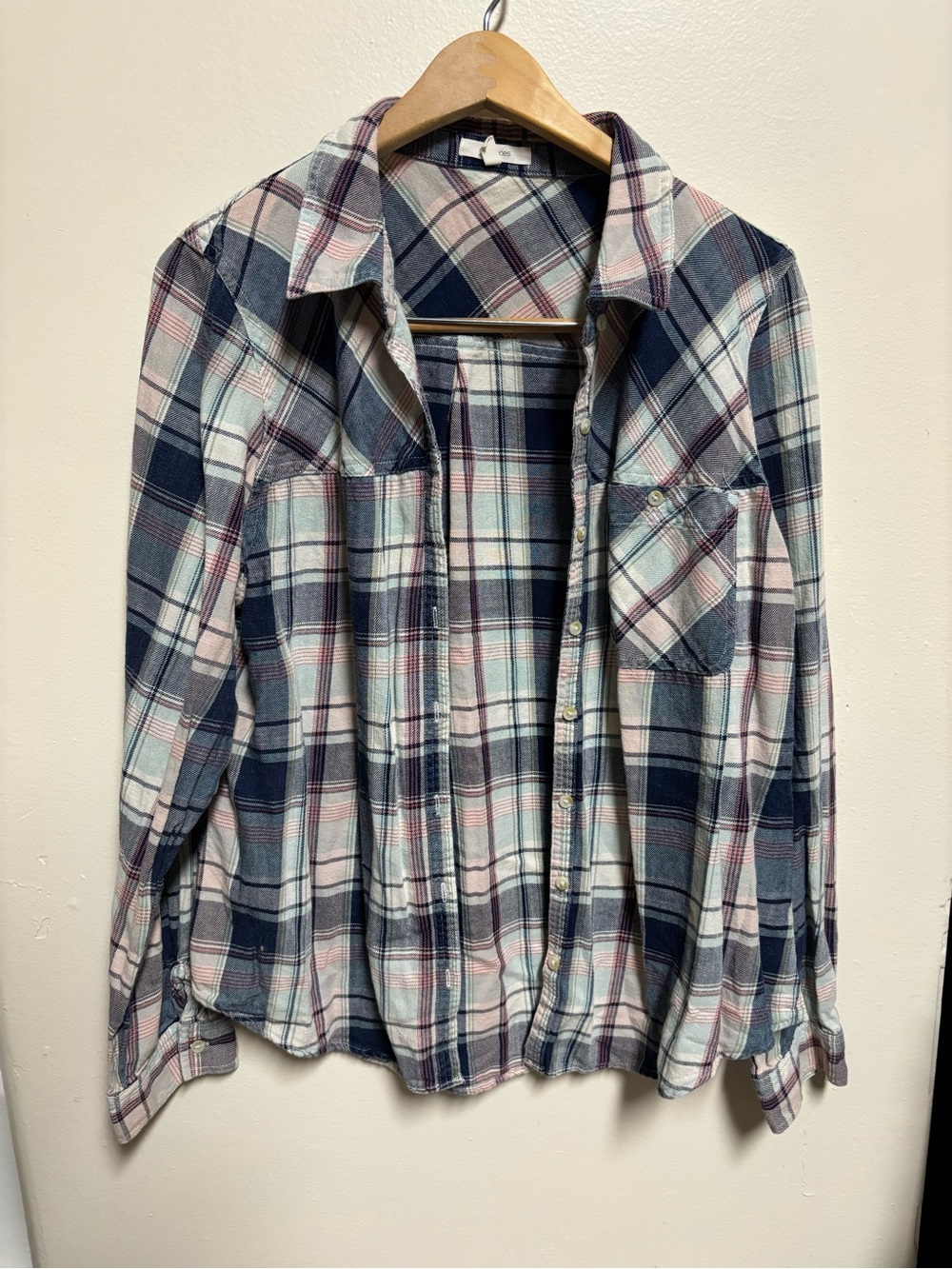 Maurices Navy, Light Pink & White Plaid Button-Down Shirt
